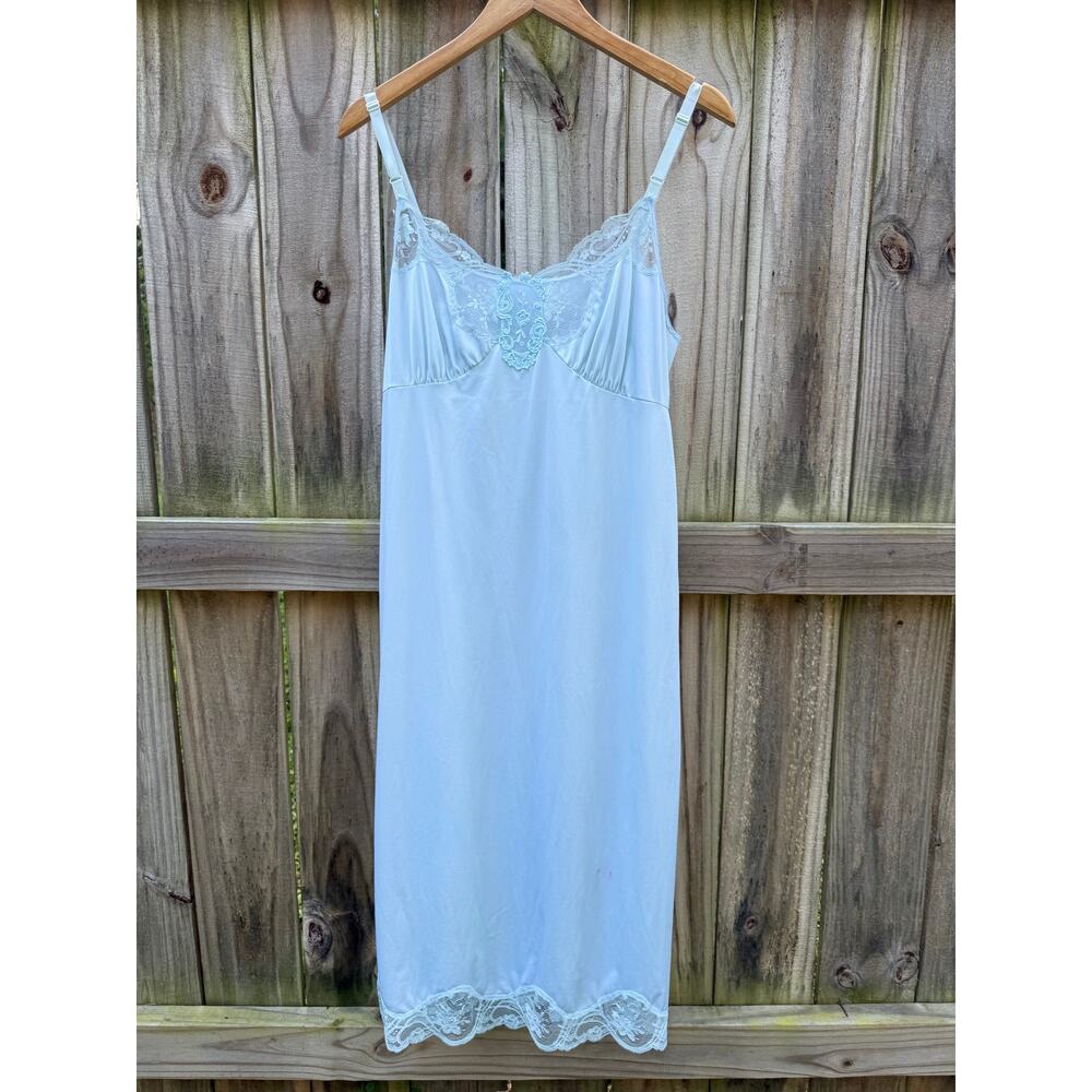 Hand Dyed Vintage Lace Slip Dress Powder Blue Romantic Lingerie